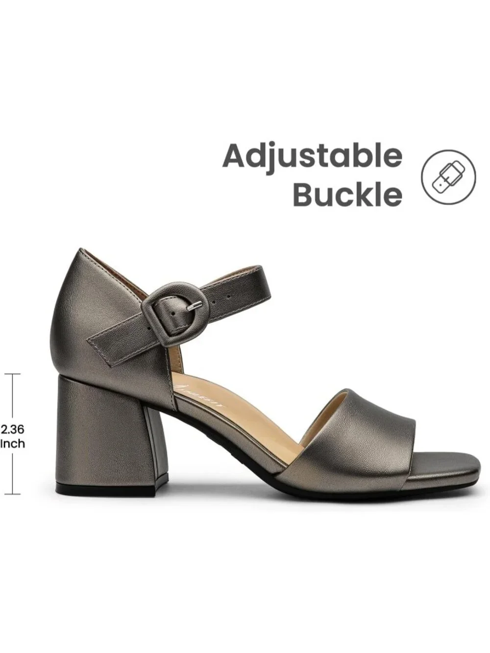 Women's Pewter Orthopedic Arch Support Low Heels Adjustable Ankle Strap Sandals